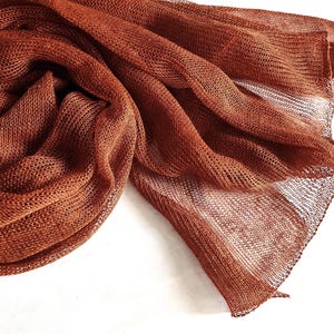 Knitted terracotta linen scarf, summer scarf, brown lace scarf, knit brown linen stola, women&#39;s scarf, knit linen wrap, terracotta lace wrap