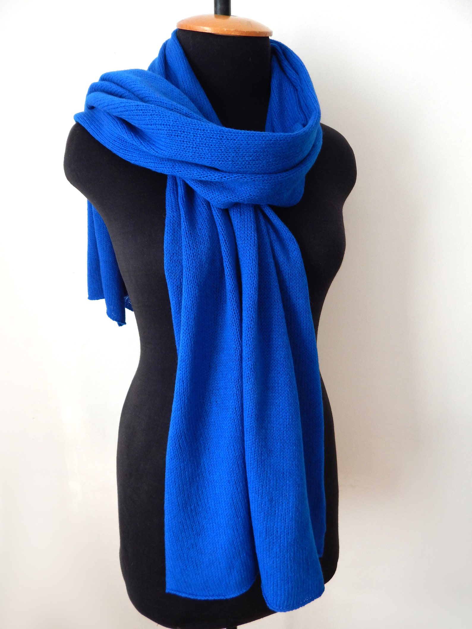 Knitted brightblue merino scarf cornflower wool scarf Etsy