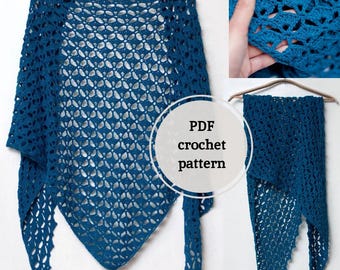 Patrón PDF para chal de ganchillo, diagrama de chal de ganchillo para mujer, instrucciones para chal, tutorial de chal de encaje de ganchillo, chal triangular, chal de ganchillo en PDF