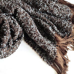Handwoven brown-grey boucle merino scarf, dark-brown wool scarf, woven brown boucle wool wrap, women&#39;s scarf, woven brown stola, men&#39;s scarf