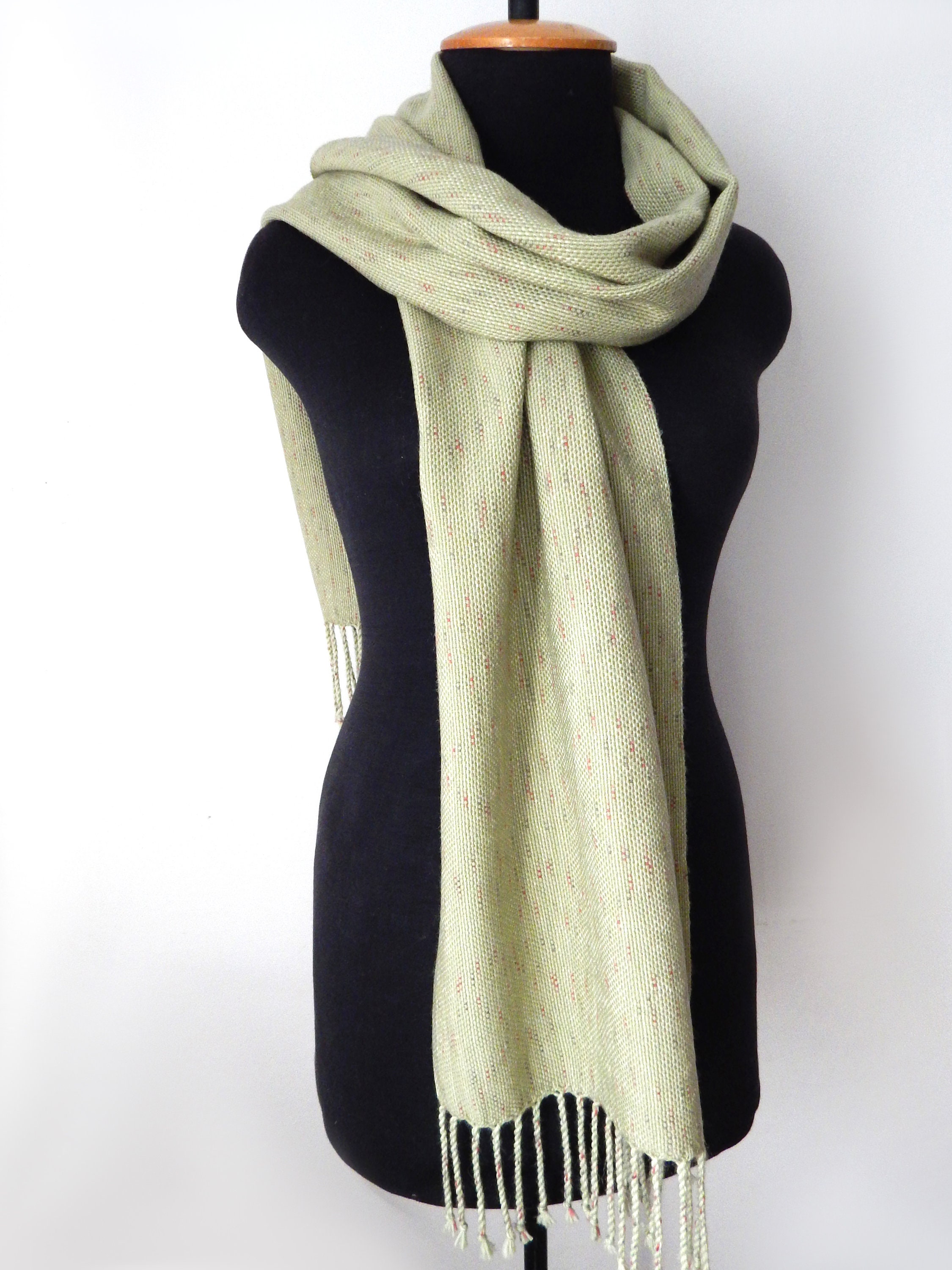 Woven light-olive merino scarf olive wool scarf light-green | Etsy