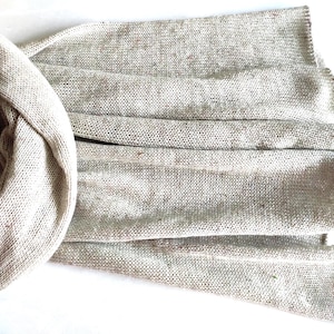 Knitted merino grey-beige melange scarf, grey wool scarf, men&#39;s scarf, women&#39;s scarf, knit grey wool stola, knit merino wrap, grey wool wrap