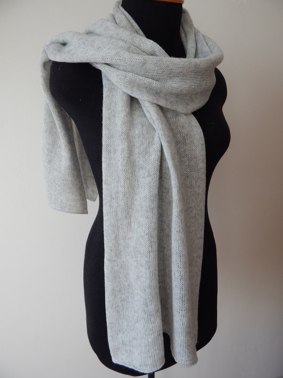 Knitted wool lightgrey scarf men's scarf women's Etsy