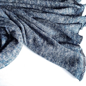 Knitted cotton blue melange scarf, blue jeans scarf, summer scarf, knit blue cotton wrap, knit blue cotton stola, women&#39;s scarf, men&#39;s scarf