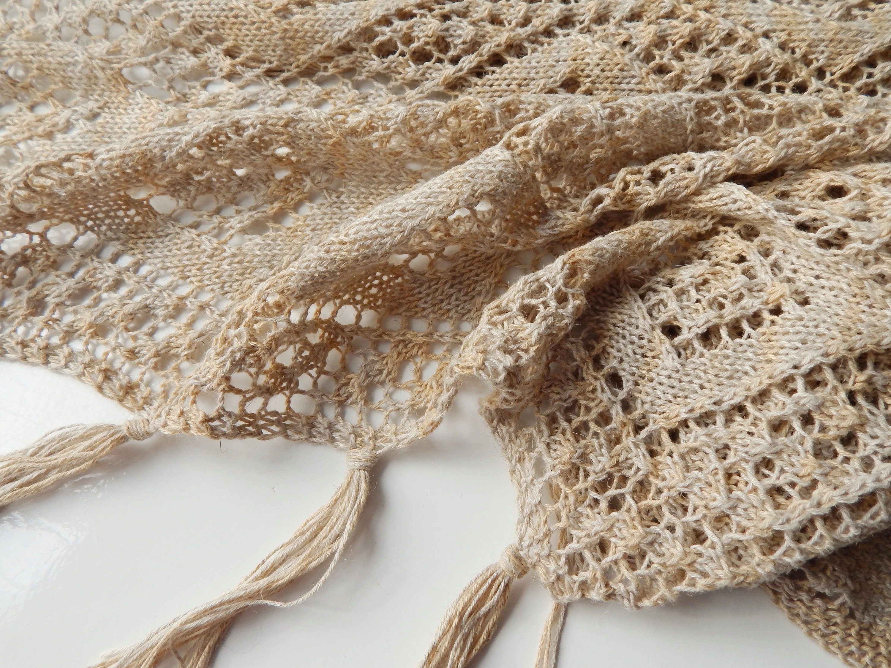 Knitted linen beige shawl beige-mustard shawl knit ivory | Etsy