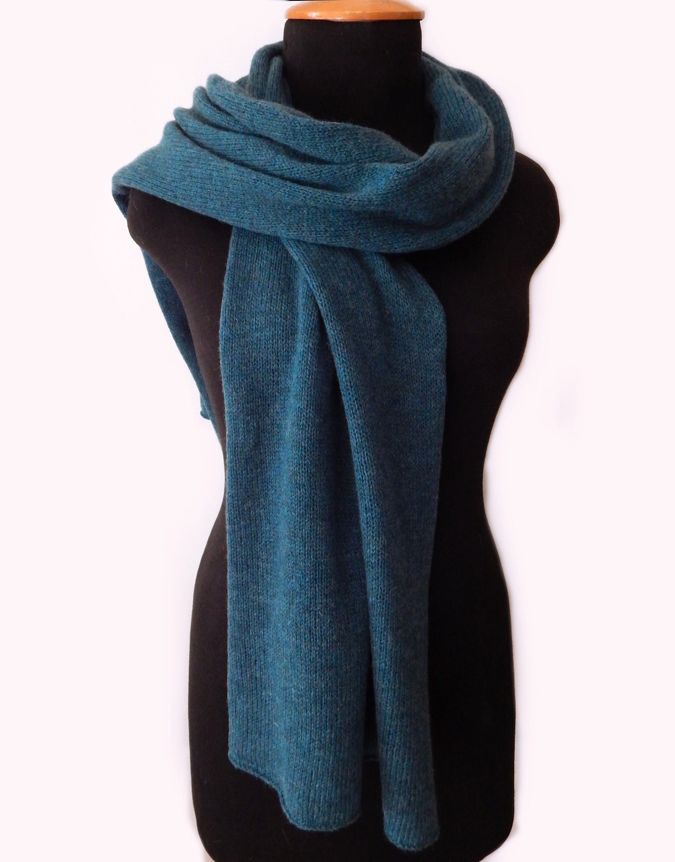 Knitted merino darkturquoise scarf women's scarf sea Etsy