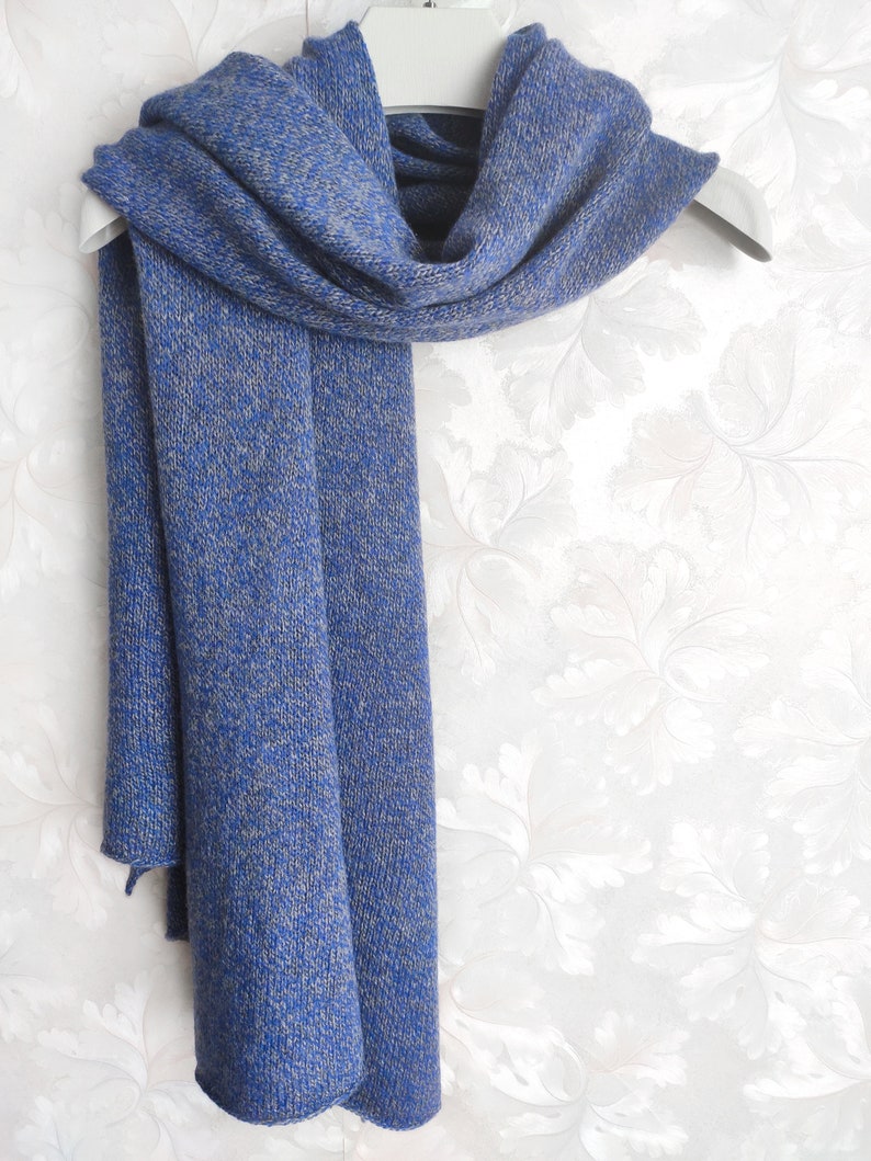 Knitted Merino Bluegrey Scarf, Lightblue Wool Scarf, Men's Scarf