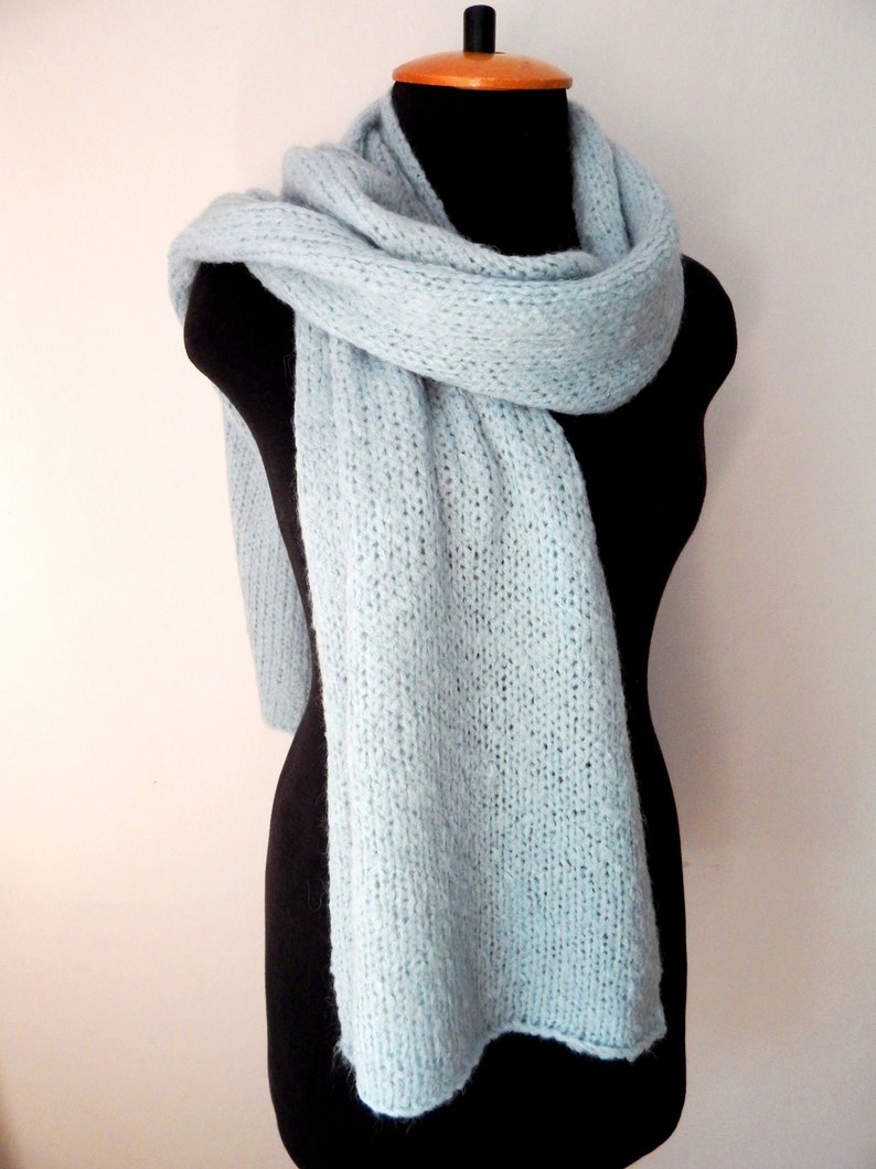 Knitted lightblue mohair winter scarf lightblue wool scarf Etsy