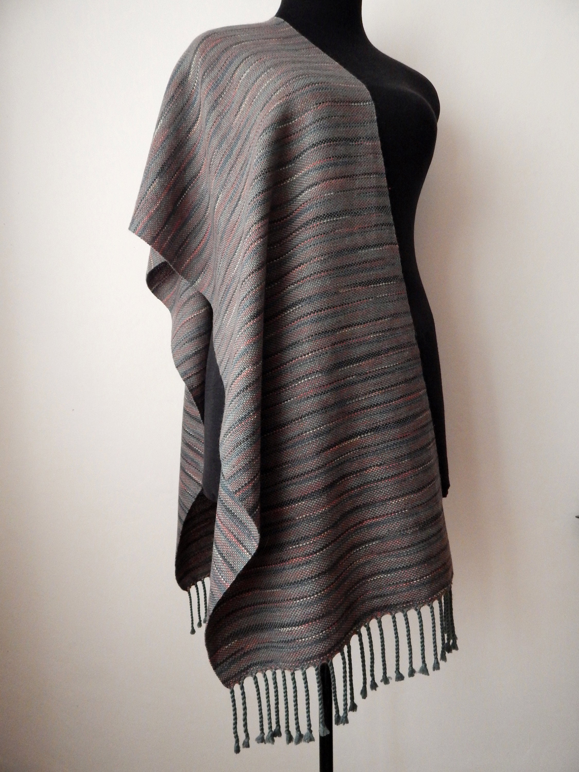Woven grey-olive merino scarf grey striped scarf taupe wool | Etsy