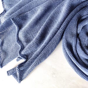 Knitted cotton blue-lavender scarf, summer lace scarf, knit cotton wrap, knit cotton stola, women&#39;s scarf, blue lace wrap, blue cotton stola