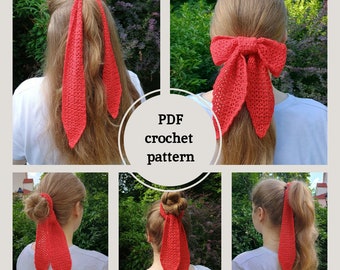 Patrón de ganchillo en PDF para cinta para el cabello, patrón de ganchillo para lazo para el cabello, tutorial de ganchillo para diadema, ganchillo para lazo rojo, cinta para el cabello de mujer