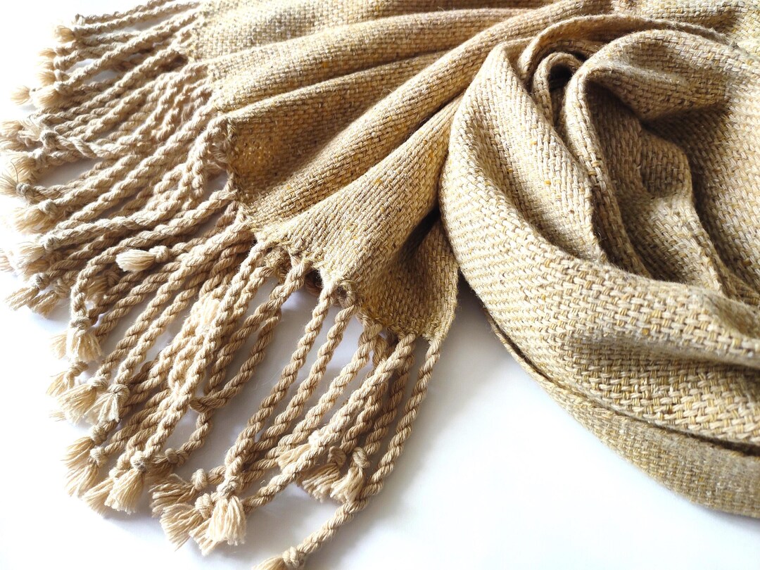 Handwoven Beige Tweed Scarf, Beige Merino Silk Scarf, Sand Wool Scarf ...