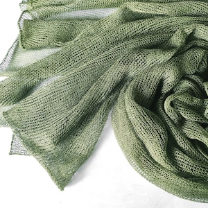 Knitted olive linen scarf, summer lace scarf, green linen scarf, knit olive linen stola, women&#39;s scarf, knitted linen wrap, green lace wrap
