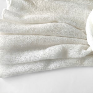 Ribbed Knit White Mohair Scarf, Long Milky Cable Knit