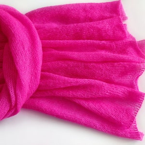 Knitted Kid-mohair Neon Pink Scarf, Bright-pink Scarf, Magenta Lace ...