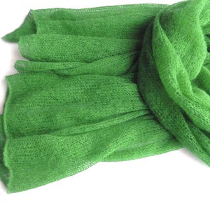 Knitted baby alpaca green scarf, apple green merino scarf, knitted alpaca wrap, green merino wrap, women&#39;s scarf, knitted green alpaca stola