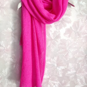 Knitted Kid-mohair Neon Pink Scarf, Bright-pink Scarf, Magenta Lace ...