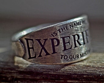 Engraved Oxidized Sterling Silver Word Ring: Custom Message Jewelry