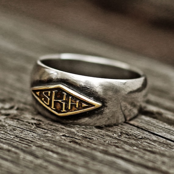 Buy Men Monogram Ring. College Ring. Initial Ring. Gold Monogram Ring. Men  Initial Band. Mens Initial Ring. Ring.1613 Online in India - Etsy