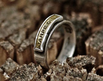 Engraved Word Ring: Oxidized Sterling Silver, Brass Plate