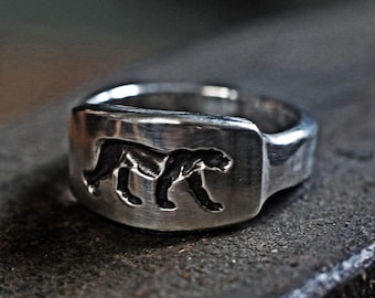 Semi polished simple panther wax seal ring, silver ring