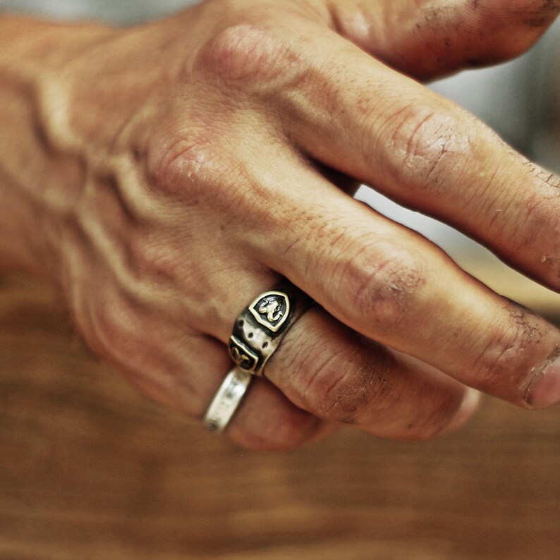 crest ring bas relief mens ring menly ring rustic ring vintage ring medieval ring signet ring brass ring raised ring ram ring