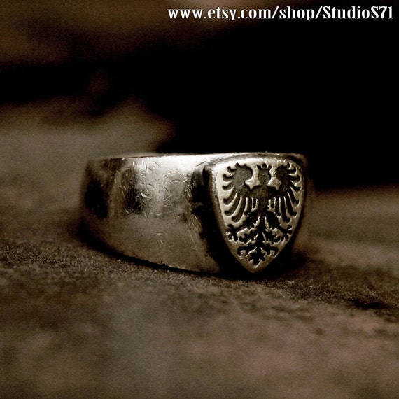 Shield Ring Rustic Ring Silver Ring Vintage Ring Insignia Ring