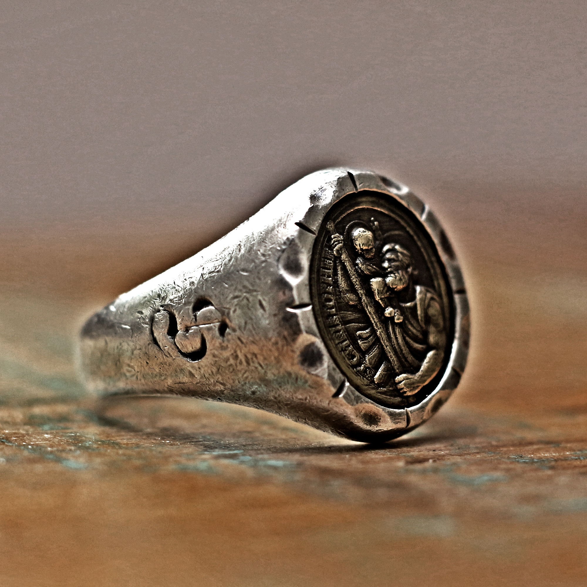 Oxidized Silver Saint Christopher Ring: Medieval Crest Signet - Etsy