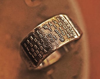Embossed word silver ring, quote ring