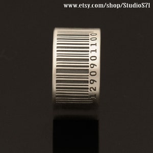 Personalized Engraved Barcode Ring - Oxidized Sterling Silver