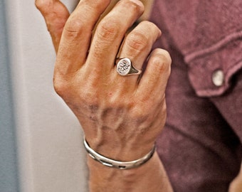 Oxidized Silver Initial Signet Ring: Vintage Style