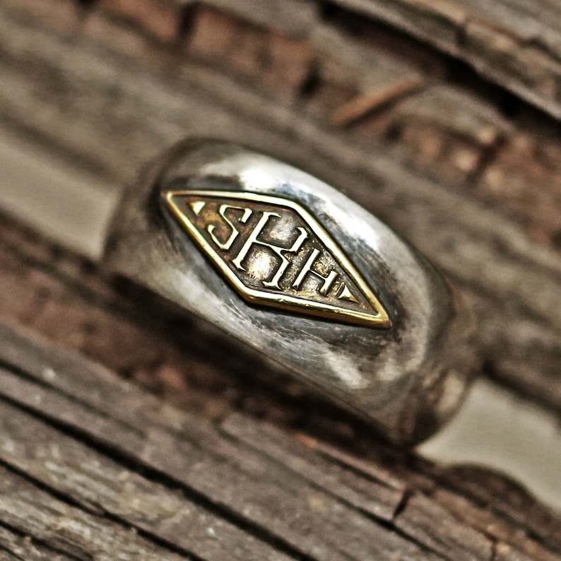 Monogram ring word ring initial ring name ring mens ring Etsy