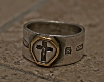 Jesus crucifixion shape imprinted vintage style silver ring