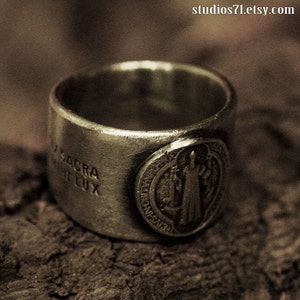 St. Benedict silver coin installed heavy ring, recommended as a catholic religious ring