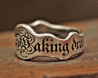 Personalized Medieval Style Silver Word Ring: Custom Engraved Name