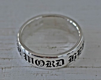 Personalized Oxidized Silver Word Ring: Old English Style