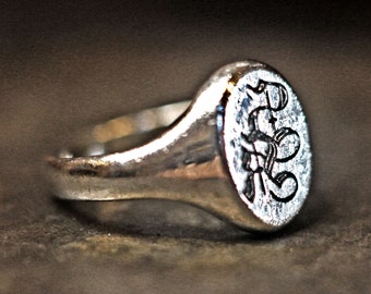 Oxidized Silver Initial Signet Ring: Vintage Style