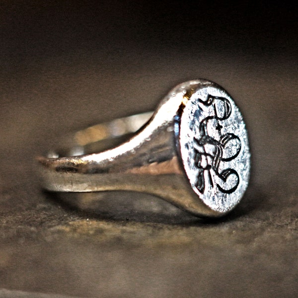 silver ring, vintage ring, manly ring, mens ring, rustic ring, vintage ring, medieval ring, initial ring, word ring, signet ring, crest ring