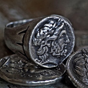 Silver Zeus coin ring inspired by Ancient Greek and Roman rings