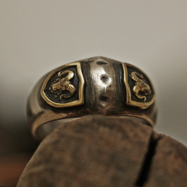 crest ring bas relief mens ring menly ring rustic ring vintage ring medieval ring signet ring brass ring raised ring ram ring