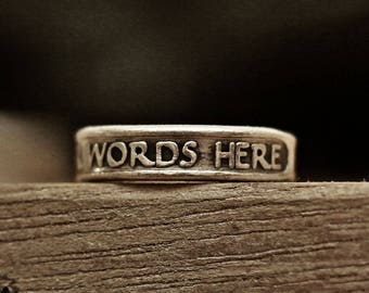silver ring, vintage ring, menly ring, mens ring, rustic ring, vintage ring, medieval ring, roman ring, word ring, raised words, quote ring