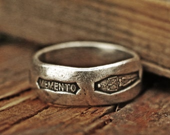 Steel punch imprinted memento mori silver ring
