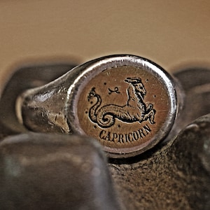 Zodiac Sign Silver Ring: Vintage Style Brass Inlay