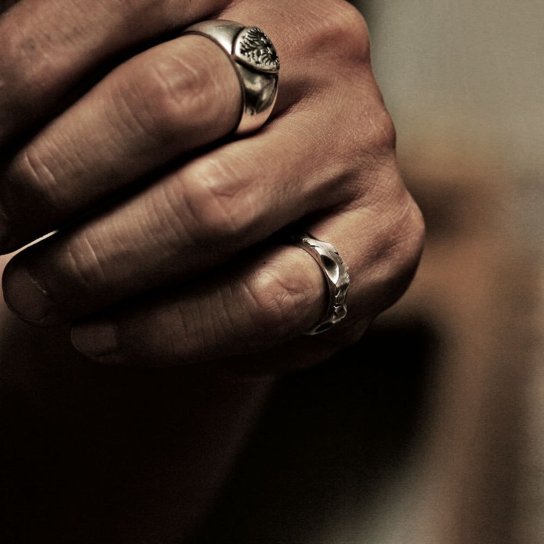 silver ring, vintage ring, menly ring, pattern ring, vine pattern, mens ring, rustic ring image 4