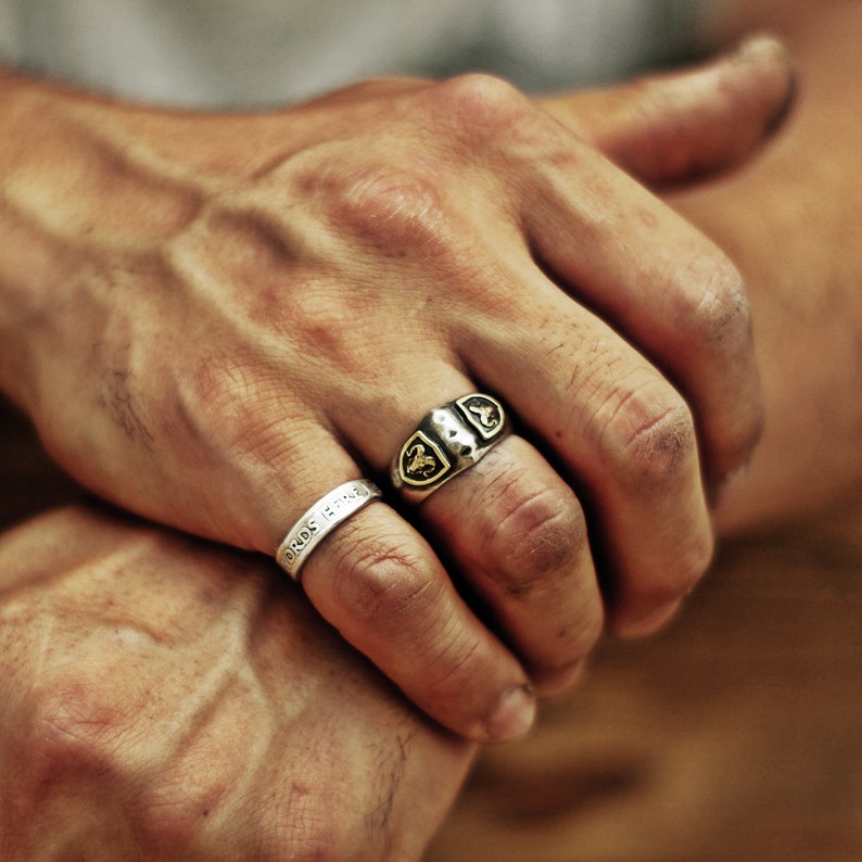 crest ring bas relief mens ring menly ring rustic ring vintage ring medieval ring signet ring brass ring raised ring ram ring