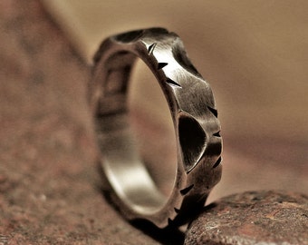 silver ring, vintage ring, menly ring, pattern ring, vine pattern, mens ring, rustic ring