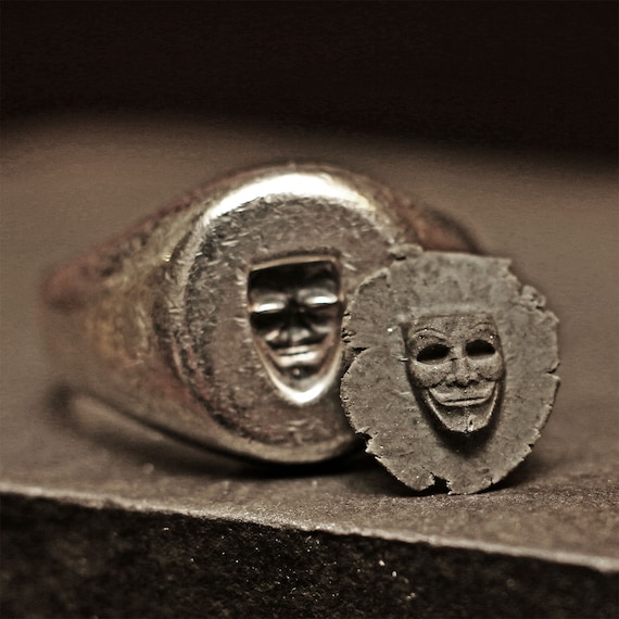 Oxidized Sterling Silver Guy Fawkes Mask Ring: Vintage Signet - Etsy