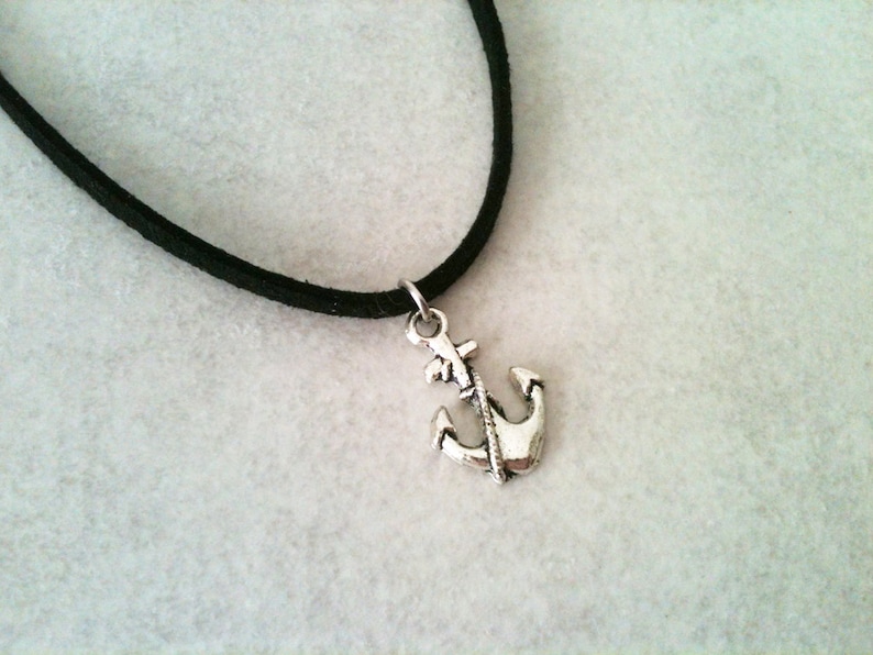 gift under 10 grunge boat necklace choker nautical black suede cord sea 90/'s jewelry Anchor choker