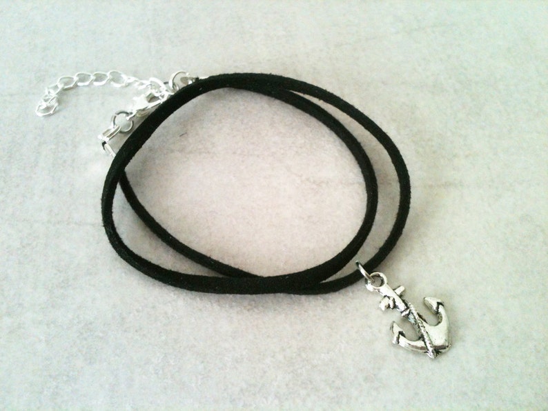 gift under 10 grunge boat necklace choker nautical black suede cord sea 90/'s jewelry Anchor choker