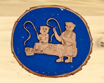 Christmas Ornaments,Wood Disk Ornaments,Fishing,Bears,Fishing Bears,Gifts for Fishermen,Fishing Gifts,Father's Day Gifts,Fishing Ornaments